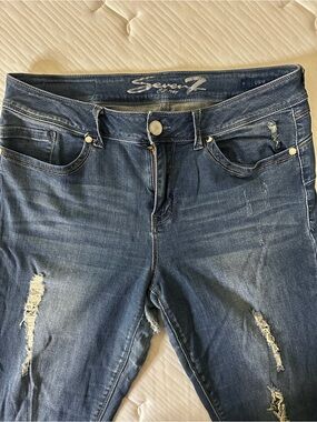 Seven7 Women's Ripped Dark Blue Skinny Jeans